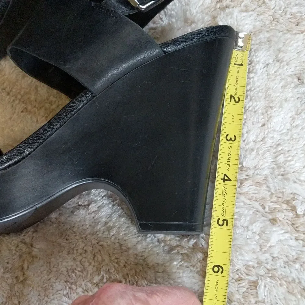 Franco Sarto Silver and Black Leather Platform Sandals